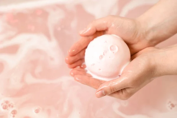 Woman Bath Bomb Water Closeup — Stock Photo, Image