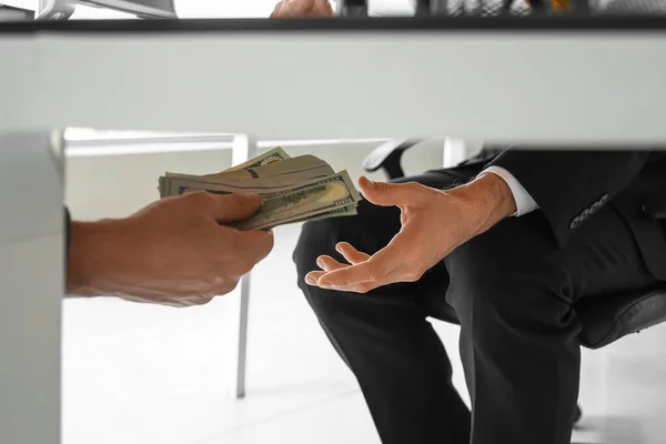 Business Man Taking Bribe Table Office Closeup — Stock Photo, Image