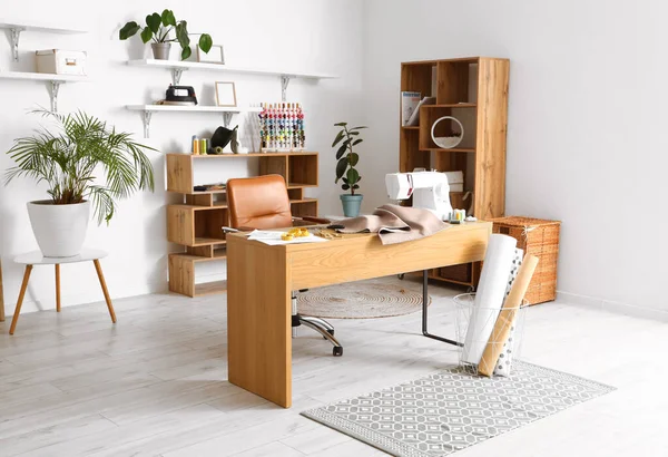 Interior Modern Atelier Tailor Workplace Shelving Units — Stock Photo, Image