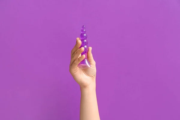 Woman Anal Plug Purple Background — Stock Photo, Image