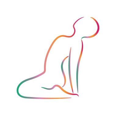 Beyaz arka planda yoga yapan insan silueti.