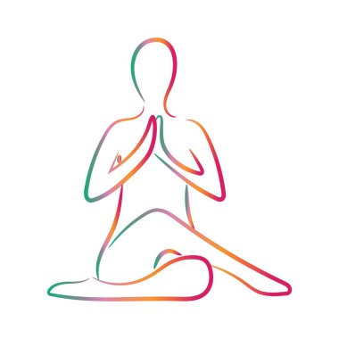 Beyaz arka planda yoga yapan insan silueti.