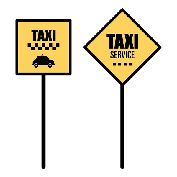 Gelbe Taxi Verkehrsschilder Auf Weißem Hintergrund — Stockvektor