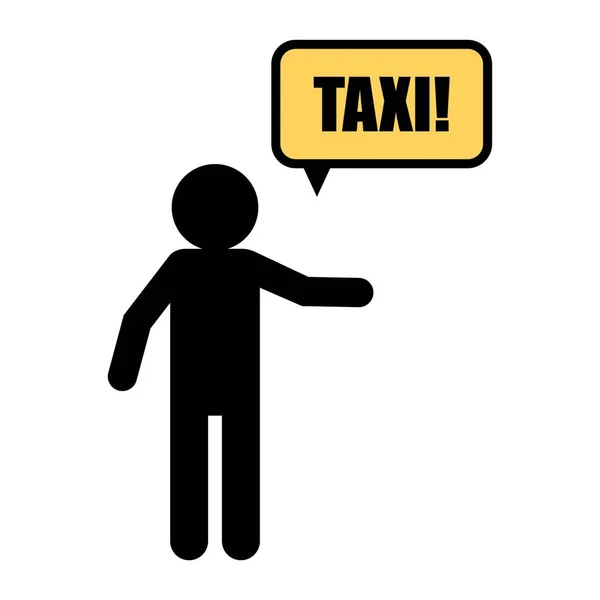 Human Figure Catching Taxi Car White Background — Stock Vector