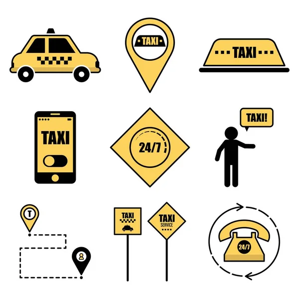 白い背景にタクシーのウェブサイトのためのアイコンのセット — ストックベクタ