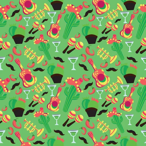 Festive Pattern Cinco Mayo Fifth May Green Background — Stock Vector