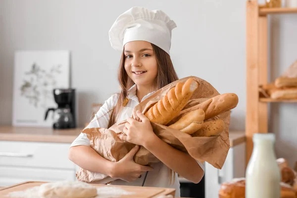Little Baker Tasty Baguettes Kitchen — Stock Photo, Image