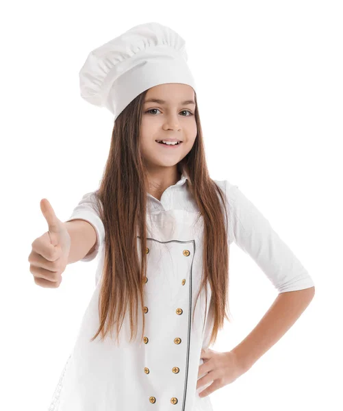 Маленький Пекарь Показывает Большой Палец Вверх Белом Фоне — стоковое фото