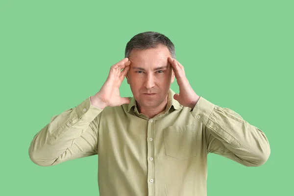 Stressed Mature Man Shirt Green Background — Stock Photo, Image
