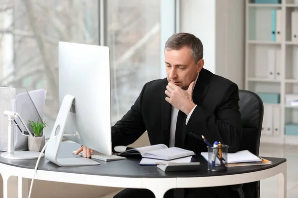Mature Accountant Working Computer Table Office — Stockfoto