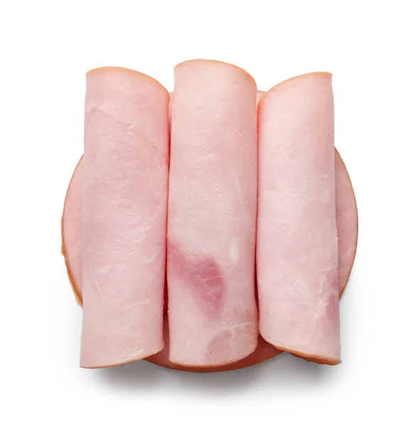 Delicious Ham Slices Isolated White Background — Fotografia de Stock