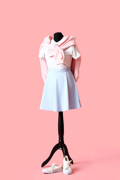 Mannequin Stylish Clothes Pink Background — Stockfoto