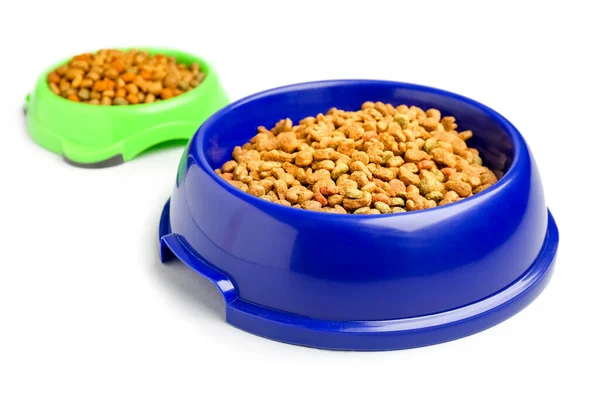 Bowls Dry Pet Food White Background — Stock Photo, Image