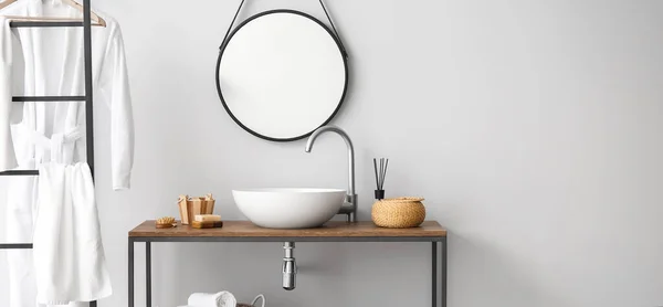 Stand Sink Supplies Light Wall Bathroom — Stock Photo, Image