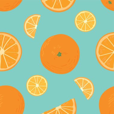 Renkli arka planda bir sürü portakal var. Tasarım için kusursuz desen