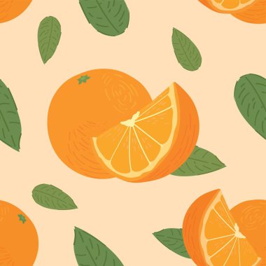 Bej arka planda bir sürü portakal var. Tasarım için kusursuz desen