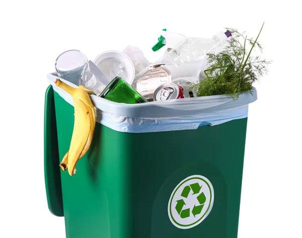 白底垃圾回收箱 — 图库照片
