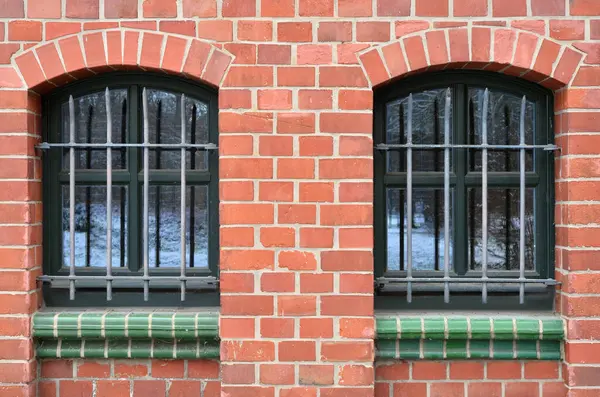 Vue Bâtiment Brique Avec Fenêtres — Photo