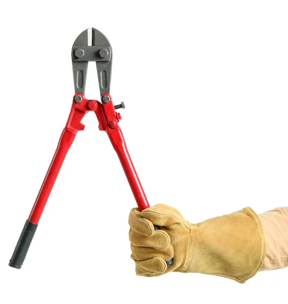Worker Bolt Cutter White Background — Stock Photo, Image