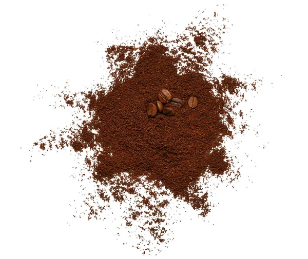 Kaffe Pulver Och Bönor Isolerad Vit Bakgrund — Stockfoto