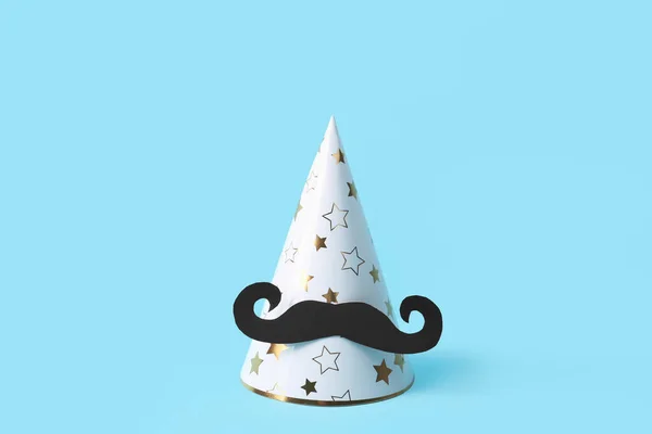 Party Hat Paper Mustache Color Background — Stock Photo, Image