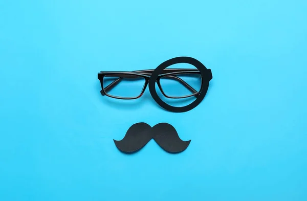 Eyeglasses Paper Monocle Mustache Color Background Father Day Celebration — Stock Photo, Image