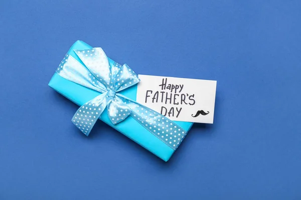 Gift Box Card Text Happy Father Day Color Background — Stock Photo, Image