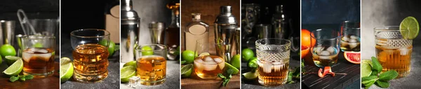 Colagem Com Muitos Copos Rum — Fotografia de Stock