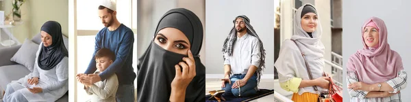 Collage Different Muslim People — Stock Photo, Image