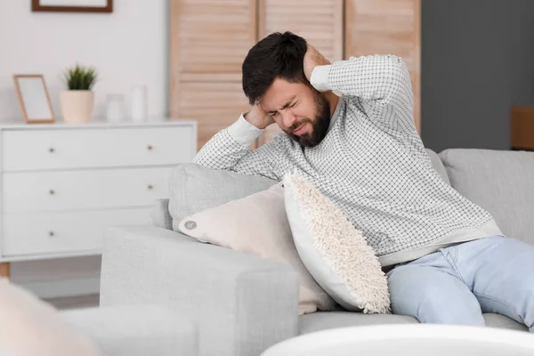 Young Man Suffering Loud Noise Home — Stock Photo, Image
