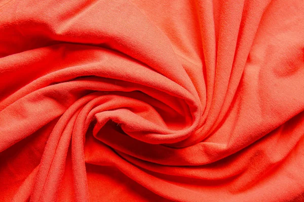 Closeup View Coral Crumpled Fabric Texture Background — Stock Photo, Image