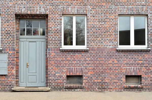 View Brick Building Grey Door Windows — Stock Photo, Image