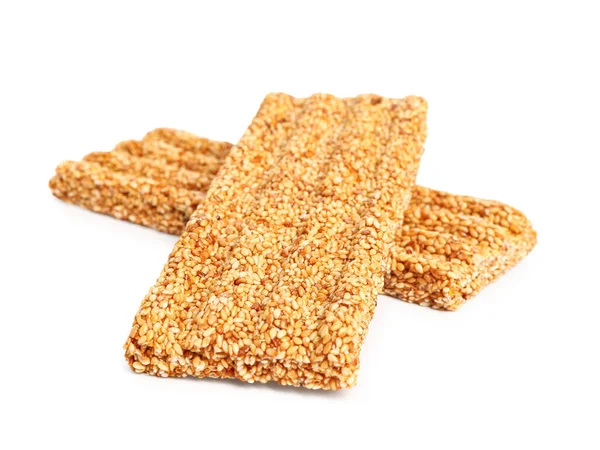 stock image Sweet sesame kozinaki bars on white background