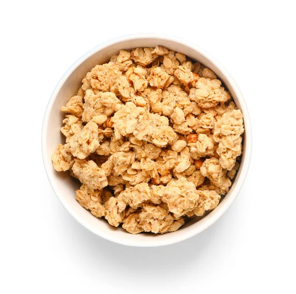 Bowl Tasty Granola White Background — Stock Photo, Image