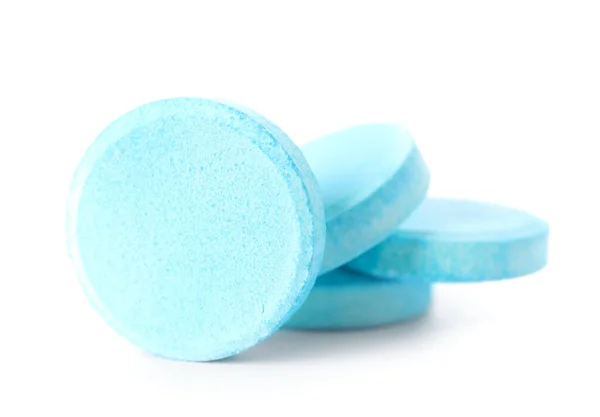 Comprimidos Solúveis Azuis Isolados Sobre Fundo Branco — Fotografia de Stock