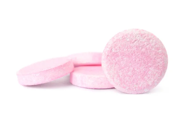 Roze Oplosbare Tabletten Geïsoleerd Witte Achtergrond — Stockfoto
