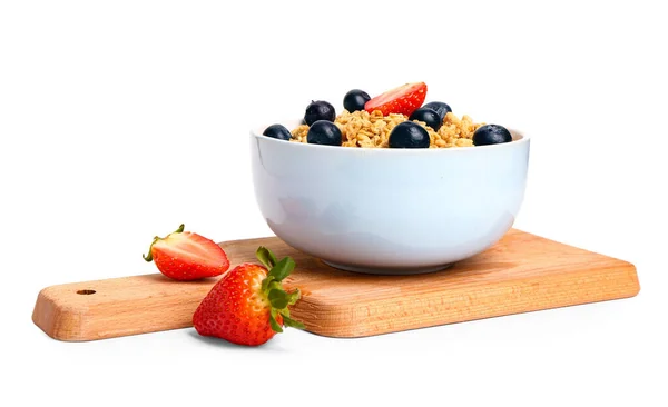 Bowl Tasty Granola Berries White Background — Stock Photo, Image