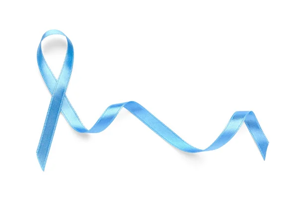 Blue Awareness Ribbon White Background Prostate Cancer Concept — Stock Photo, Image