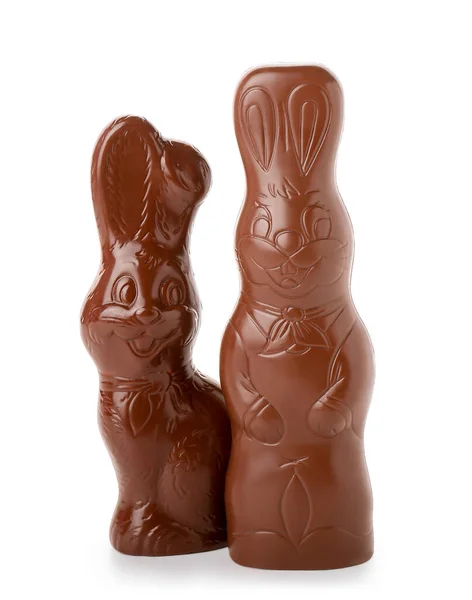 Čokoládové Velikonoční Zajíčky Bílém Pozadí — Stock fotografie
