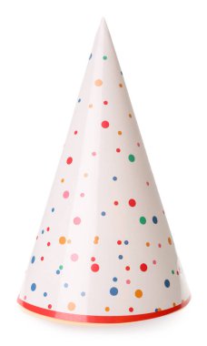 Beyaz arka planda parti konisi şapkası
