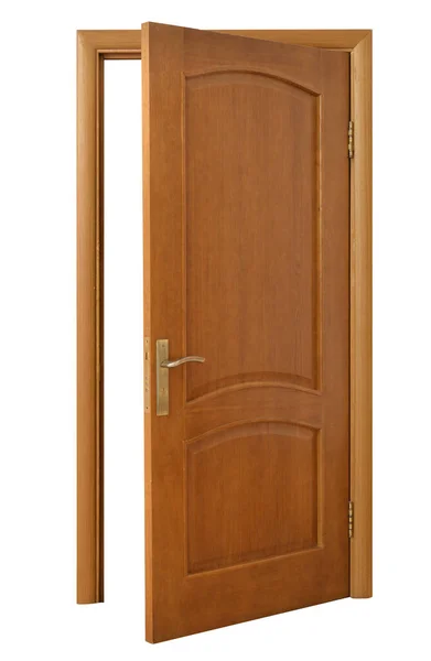 白い背景に木製の扉を開く — ストック写真
