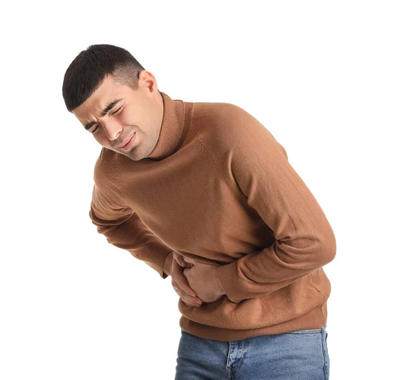 Young Man Appendicitis Isolated White — Stock fotografie