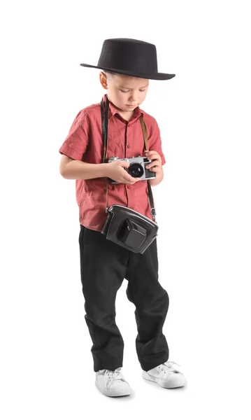 Cute Little Photographer Camera White Background — Stok fotoğraf