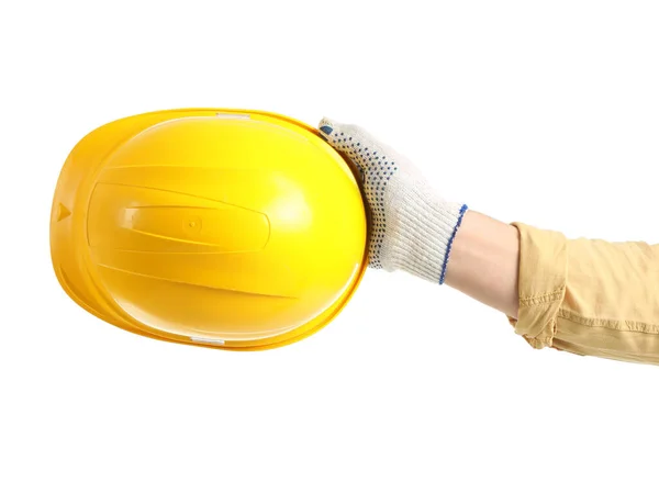 stock image Worker with hardhat on white background