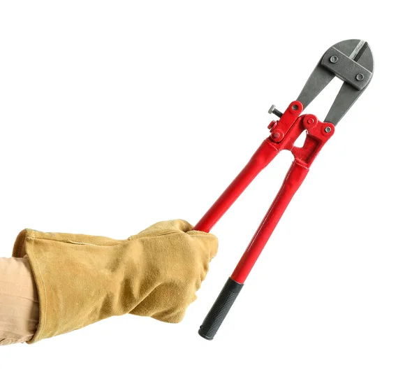 Worker Bolt Cutter White Background — Stock Photo, Image