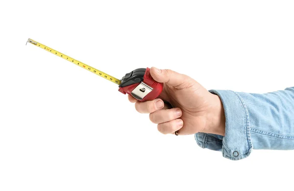 Worker Measure Tape White Background — Stock Photo, Image