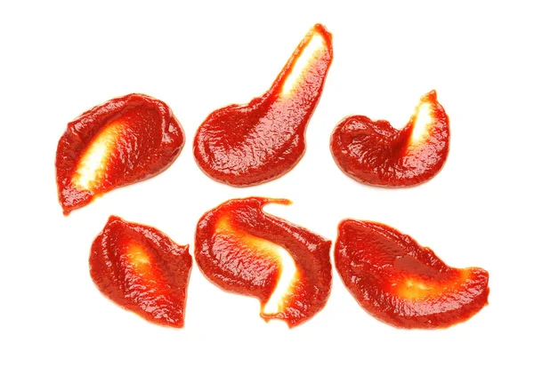 Proben Von Leckerer Tomatenpaste Isoliert Auf Weißem Hintergrund — Stockfoto
