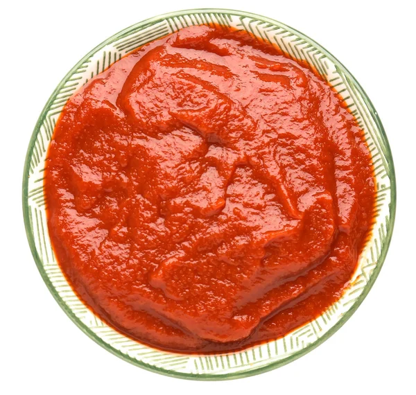 Tigela Saborosa Pasta Tomate Isolada Fundo Branco — Fotografia de Stock