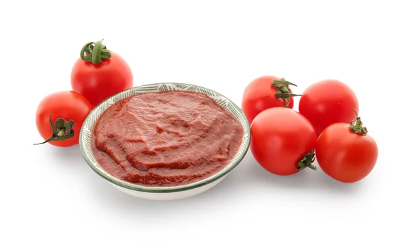 Schaal Van Smakelijke Tomatenpasta Geïsoleerd Witte Achtergrond — Stockfoto