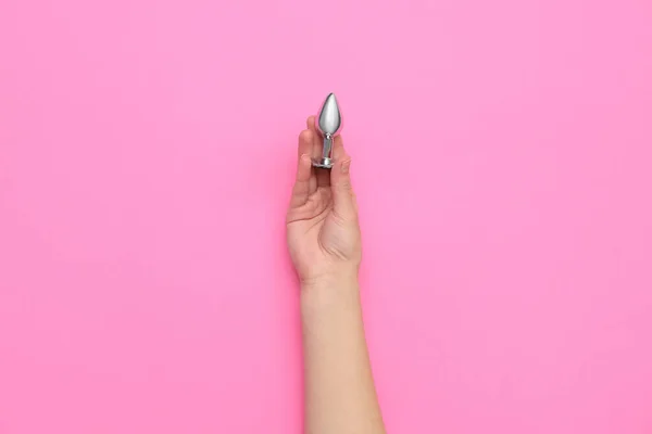 Woman Anal Plug Pink Background — Stock Photo, Image
